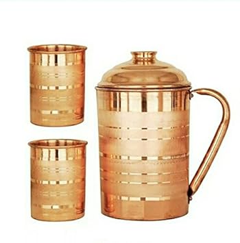 Generic Hast Kala Kendra Copper Jug with 2 Glass (2000Ml of Jug, 400ML of Each Glass)