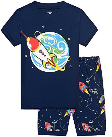 Aiqie Space Rocket Big Boys Short Pajamas Set 2 Piece Kids 100% Cotton Clothes (9, Blue)