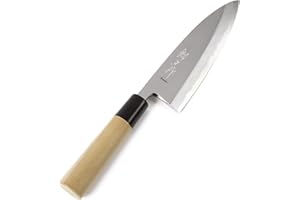 Syosaku Japanese Sushi Fillet Chef Knife Shiroko(White Steel)-No.2 D-Shape Magnolia Wood Handle, Deba 6-inch (150mm)