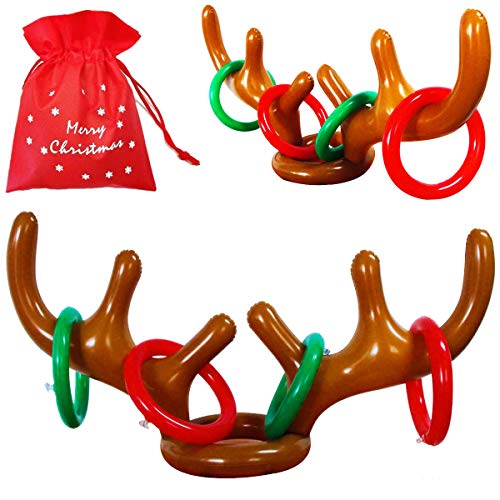 MeiGuiSha Inflatable Reindeer, 2 Pack Inflatable Reindeer Antler Ring Toss Game for Christmas Party (4 red Rings,4 Green Rings)