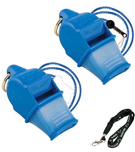 Fox 40 Sonik Blast CMG Loudest Pealess Outdoor, Emergency, Safety, Survival Whistle + Breakaway Lanyards | 2pk Bundle + Koala Lanyard, Blue