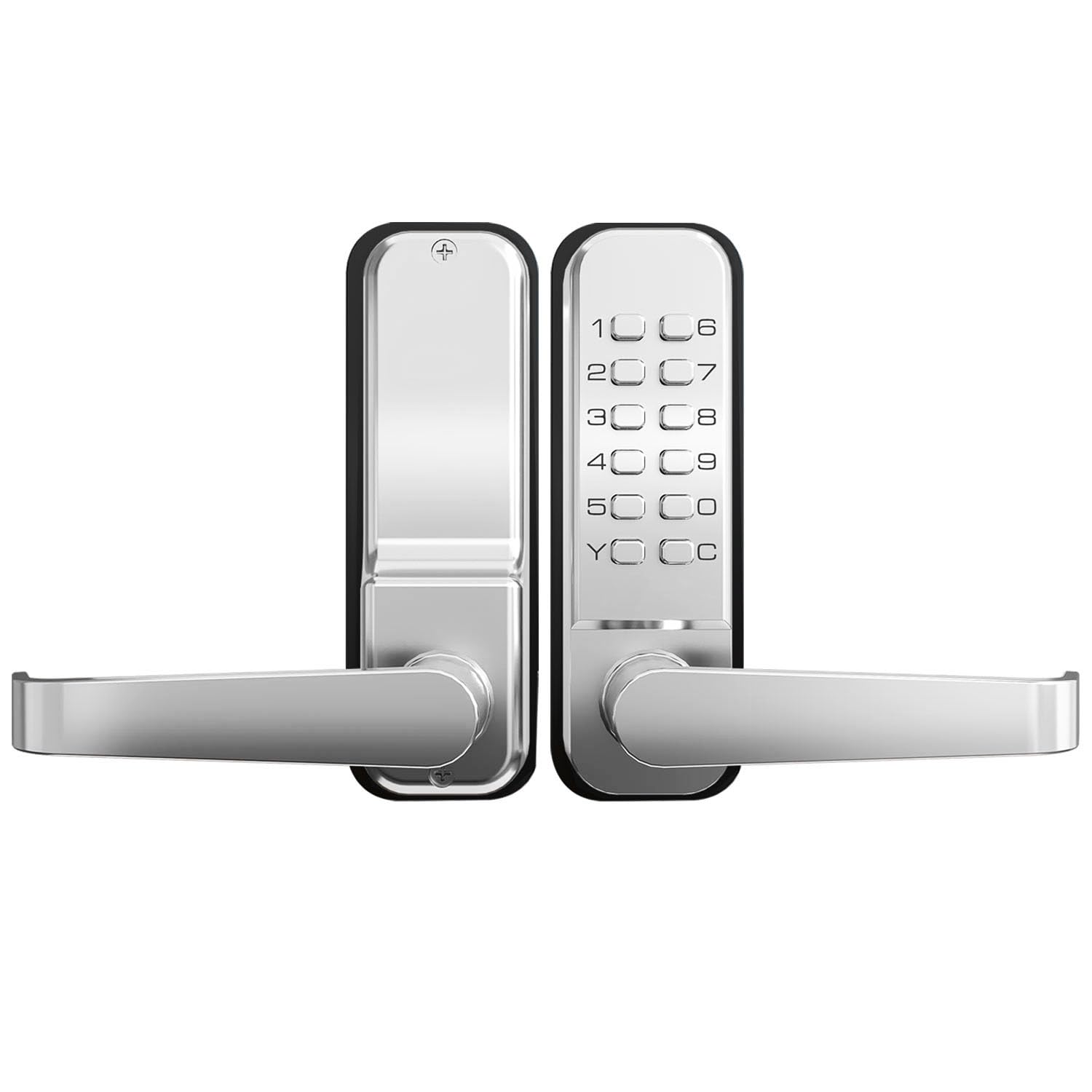 Photo 1 of BH Railing High-Security 12 Digit Keypad Mechanical Door Lock - Keyless Entry, Mechanical Code Lock with Handle, Waterproof & Rustproof, No Battery, Easy to Install, Silver, BH-MDLS0030102