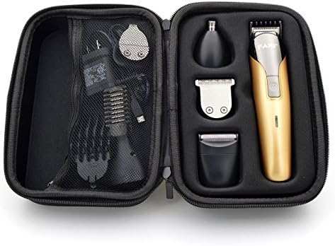 FARI All In One Multifunctional Rechargeable Electric Hair Trimmer Grooming Kit Nose Ear Beard Clipper and Mustache Trimmers Shaver Suit Hair Cutter for Barbers Salon with Travel EVA Case (Gold)