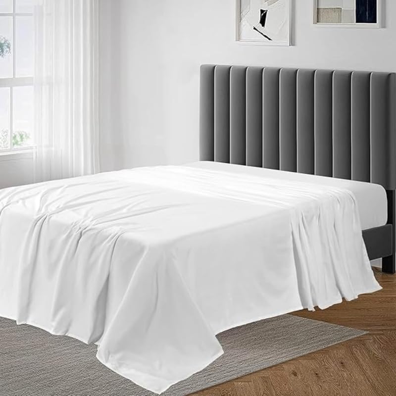 DTEX HOMES Flat Sheets Double 100% Egyptian Cotton White Bed Sheet 200 Thread Count Hotel Quality Bedding - Breathable Luxury Hotel Quality Sheets (Double)