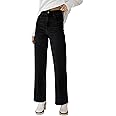 KDF Straight Leg Jeans for Women High Waisted Jeans Frayed Baggy Pants Raw Hem Loose Stretchy Cropped Wide Leg Jeans