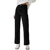 KDF Straight Leg Jeans for Women High Waisted Jeans Frayed Baggy Pants Raw Hem Loose Stretchy Cropped Wide Leg Jeans