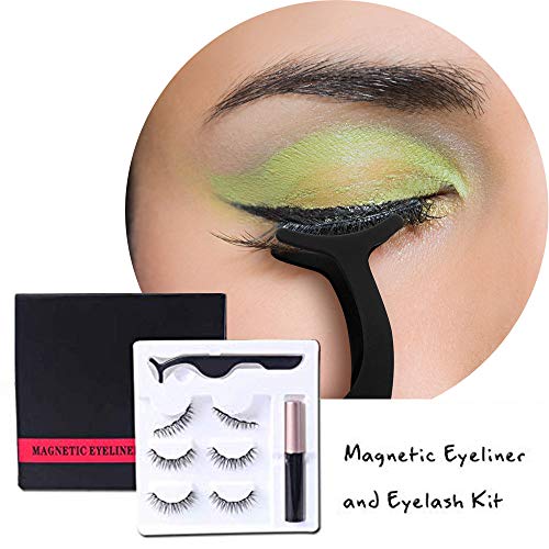 Magnetic Eyeliner With Magnetic Eyelashes, Waterproof Magnetic Liquid Eyeliner With 3 Pair Different style Long Lasting Magnetic False Eyelash,Natural Look,With Tweezers