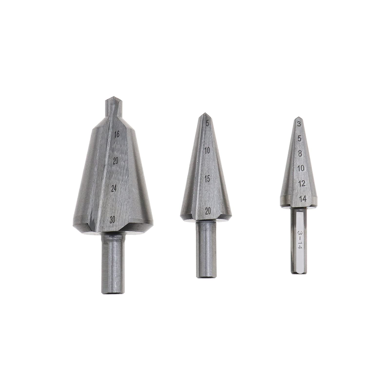 EMSea 3pcs Cone Drill Bit Set High Speed Steel Drill Bit 3-14mm 5-20mm 16-30mm Umbrella Chamfering Cutters Wood Metal Hole Opener Drilling