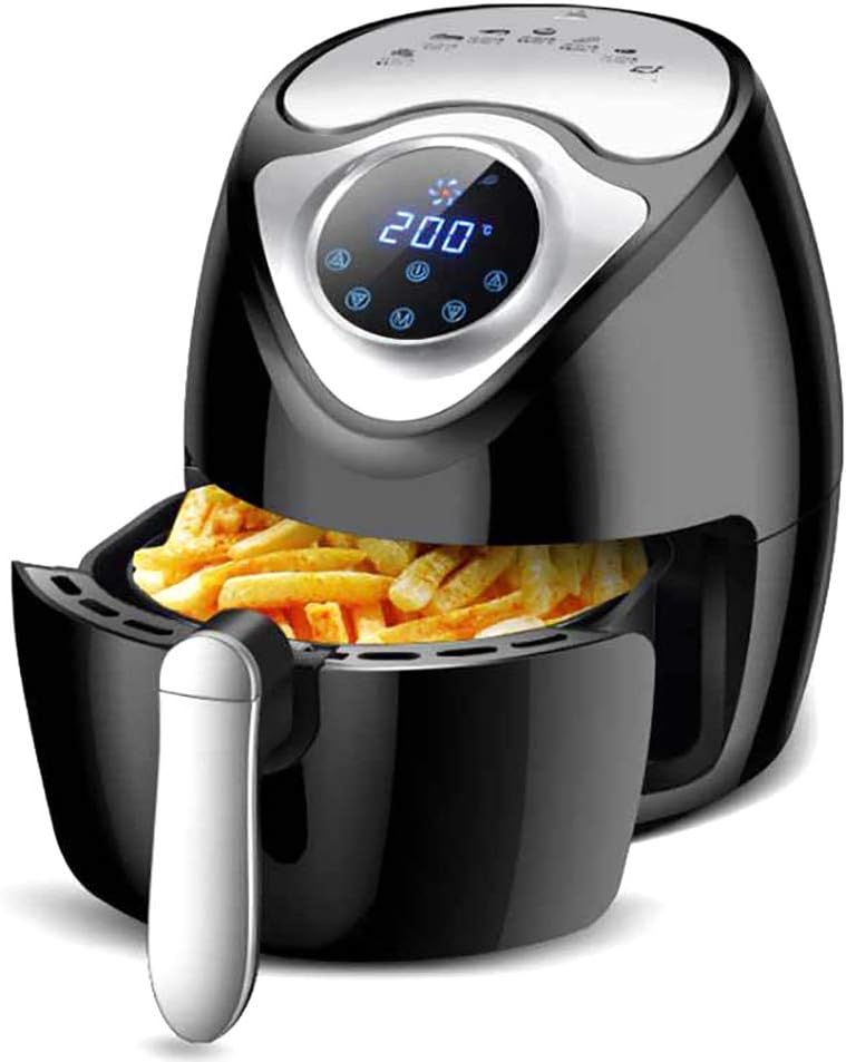 giveyoulucky Air Frying Pot 1300W 3.5L Large Capacity Non Stick Touch Screen Roast Bake Rapid Heating Separable Double Pan Kitchen Oven BlackUS Plug