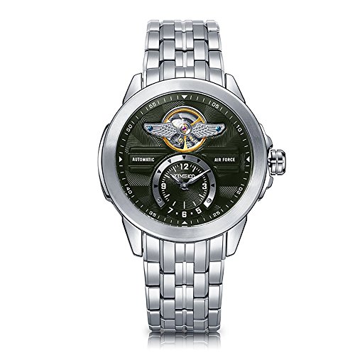 Time100 Mens Skeleton Automatic Watches Army-Series Classic Business Stainless Steel Watch for Men Green