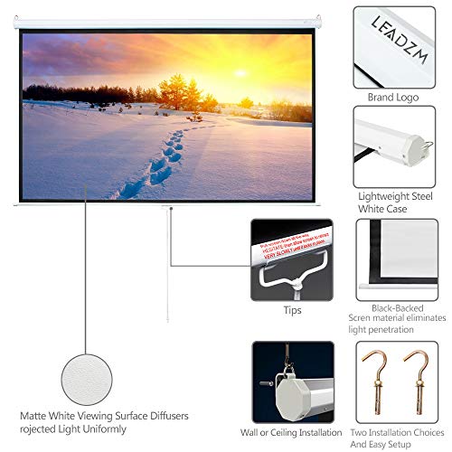 84 Inch Manual Pull Down Projector Projection Screen 16:9 Home Theater Movie