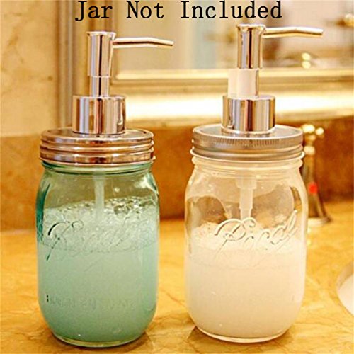 Novia Marcus 2 Pack Mason Jar Soap Dispenser Lids Rust Proof Stainless Steel Soap and Lotion Dispenser Lids for Bathroom or Kitchen (Silver)