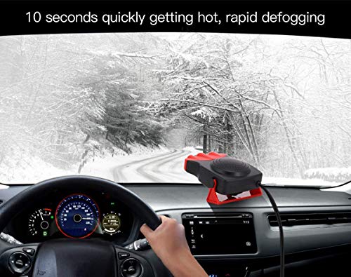 Portable Car Heater, Auto Electronic Heater Fan Fast Heating Defrost 12V 150W Car Heater, Plug Adjustable Thermostat in Cigarette Lighter, 2 in 1 Heating/Cooling Function 3-Outlet Car Heater (Red)
