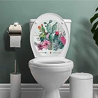 DESPKON-HOME Cactus Toilet Lid Cover Sticker Spring Garden with Boho Style Bouquet of Thorny Plants Blossoms Arrows Feathers Waterproof Wall Decals Multicolor W13XL16 INCH