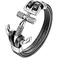 HAQUIL Rope Anchor Black Leather Bracelet for Men (AD)