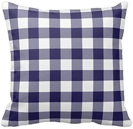 Yqy Navy and Blue Plaid Gingham Chess Pattern Square Polyester Throw Pillow Cover Case Decorative for Sofa 18 x 18 Inches