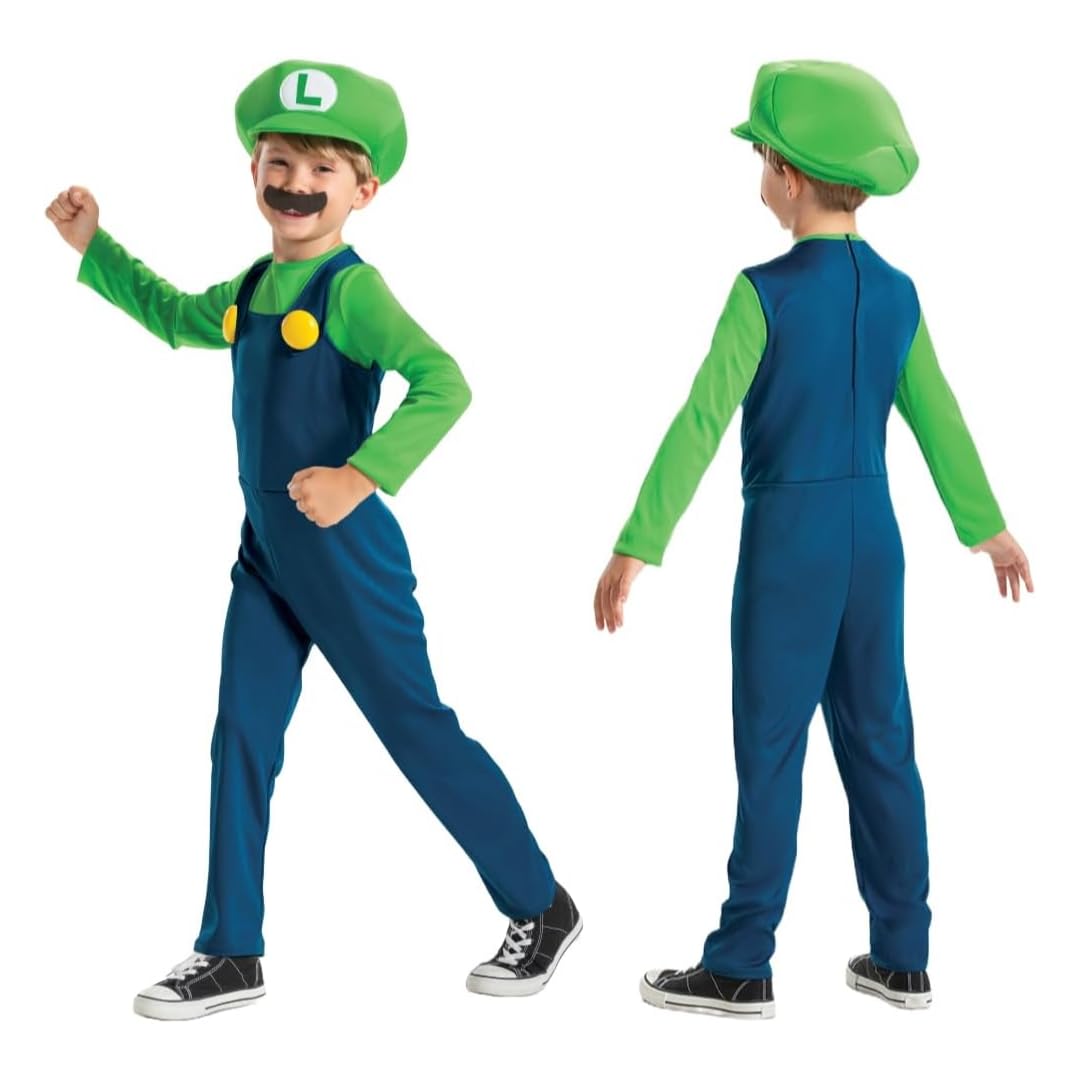 Disguise Nintendo Super Mario Luigi Fancy Dress for Kids, Officially Licensed, Luigi Costume for Boys, Includes Hat, Moustache and Jumpsuit, Ages 7-8