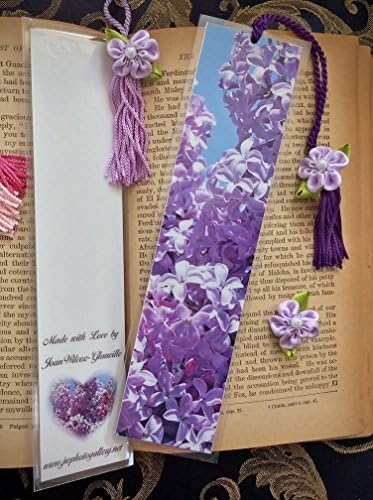 Blooming Lilacs Spring Floral Photo Bookmark w/ Lilac & Pearl Ribbon Flower Fine Art Photography Laminated Handmade Bookmark