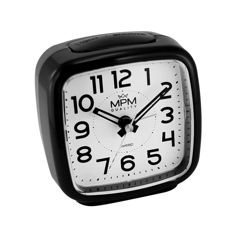 MPM Quality Alarm Clock, Plastic Glass, Black/Lumini, 80 x 80 x 51 mm
