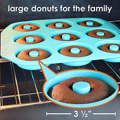 Large Donut Pan Super NonStick Silicone, Makes 9 Full Size Donuts, BPA Free, FDA & German LFGB