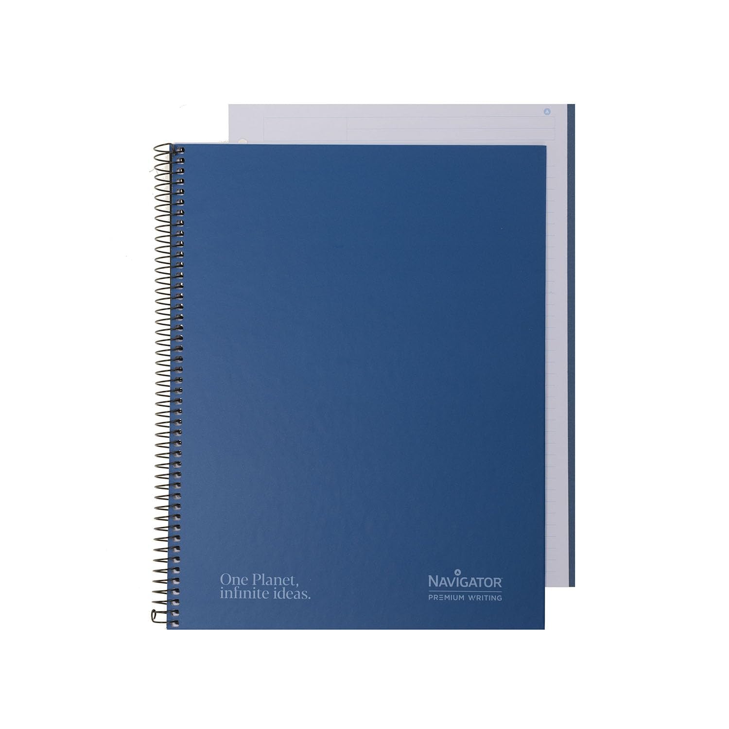 Navigator | A4+ Extra Hard Cover Notebook | One Line | Blue | 1 Colour Edge | 80 g Paper | 80 Sheets Microperforated 4 Holes | Spiral Lock Closure | Premium Writing Paper