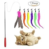Cat Toys Wand Interactive Feather Teaser Stick and Exerciser Attachments Retractable Fishing Rod with 6 Refills Feathers Set for Cats Kitten (Worm)