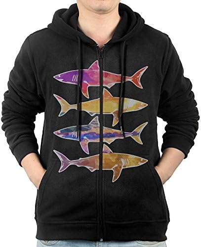 TTlmgBGa Watercolor Sunset Sharks Hooded Sweatshirt Full Zip Hoodie With Pocket For Men