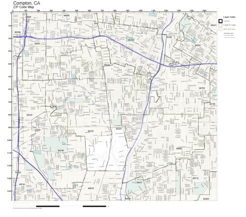ZIP Code Wall Map of Compton, CA ZIP Code Map Laminated