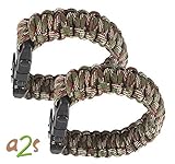 A2S Survival Kit Paracord Bracelet Combat Set of 2 with Flint Fire Starter, Stainless Fire Scraper, Emergency Whistler (Camouflage / Camouflage)