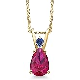 Gem Stone King 14K Yellow Gold Red Created Ruby and Blue Created Sapphire Pendant Necklace for Women | 1.02 Cttw | Gemstone July Birthstone | Pear Shape 7X5MM | With 18 Inch Chain