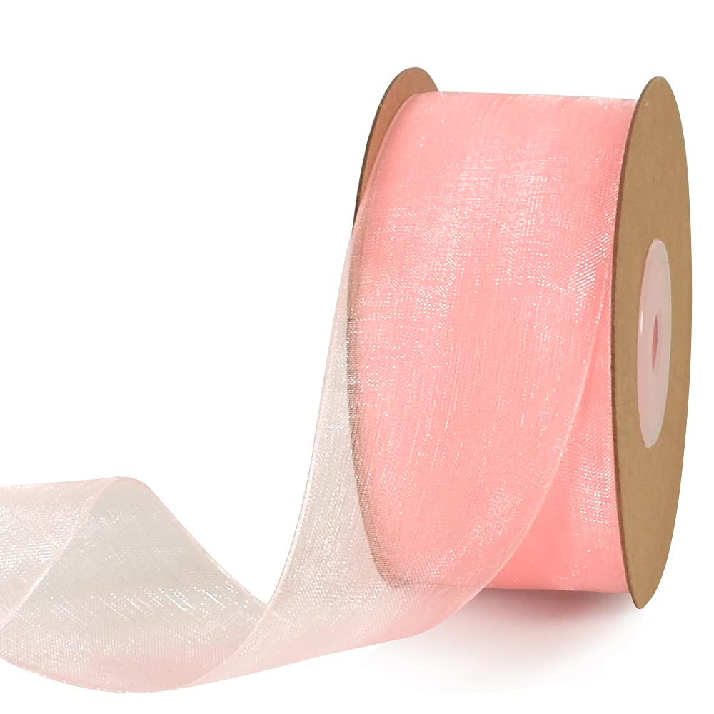 TONIFUL 1-1/2 Inch Light Pink Organza Ribbon 25 Yards Sheer Chiffon Ribbons for Crafts Wedding Party Decorations Gift Wrapping Bow Making Floral Valentine's Day Christmas Decoration