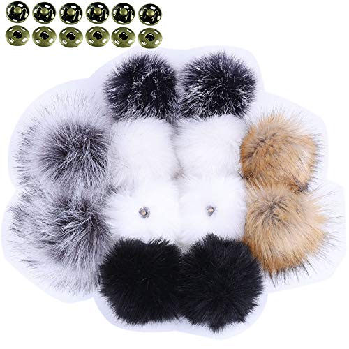 LEKUSHA DIY 12pcs Faux Fur Pom Pom Ball for Knitting Hat with Snap, Beanie Hat Fur Ball, Attachable Pompom Ball, Work Great with Knitting Loom