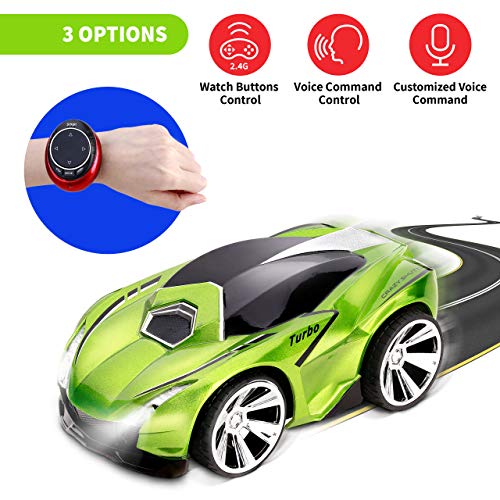 MEG Voice Control Car, RC Remote Controlled Car with a Smartwatch Remote, 3 Modes Wrist Watch, Girls and Boys Road Racing Car, Kids and Adults Rechargeable Vehicles, USB Charger, Wireless Electric Car