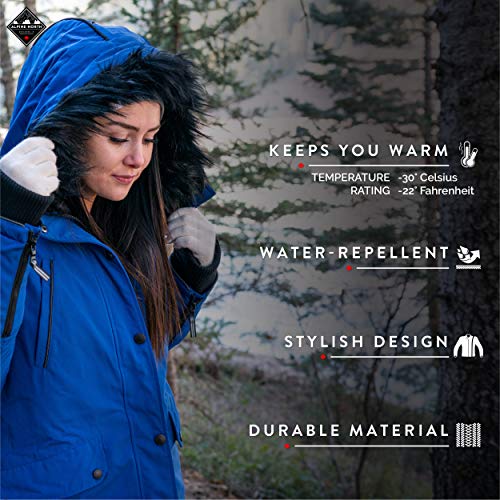 Alpine North Womens Vegan Down Long Parka Winter Jacket, Cobalt, M