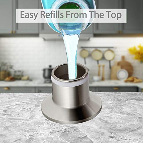 Samodra Kitchen Sink Soap/Lotion Dispenser, Brass Pump Head Brushed Nickel 17 OZ Bottle Built in Design Refill from the Top for Granite Thick Deck Installs