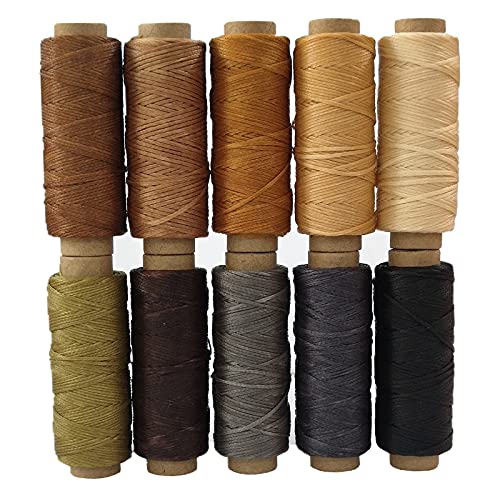 YEQIN 330 Yards 150D Leather Sewing Waxed Thread Cord for Leather Craft DIY Projects – 1mm Diameter, 10 Colors Thread Cord, Each of 33 Yards