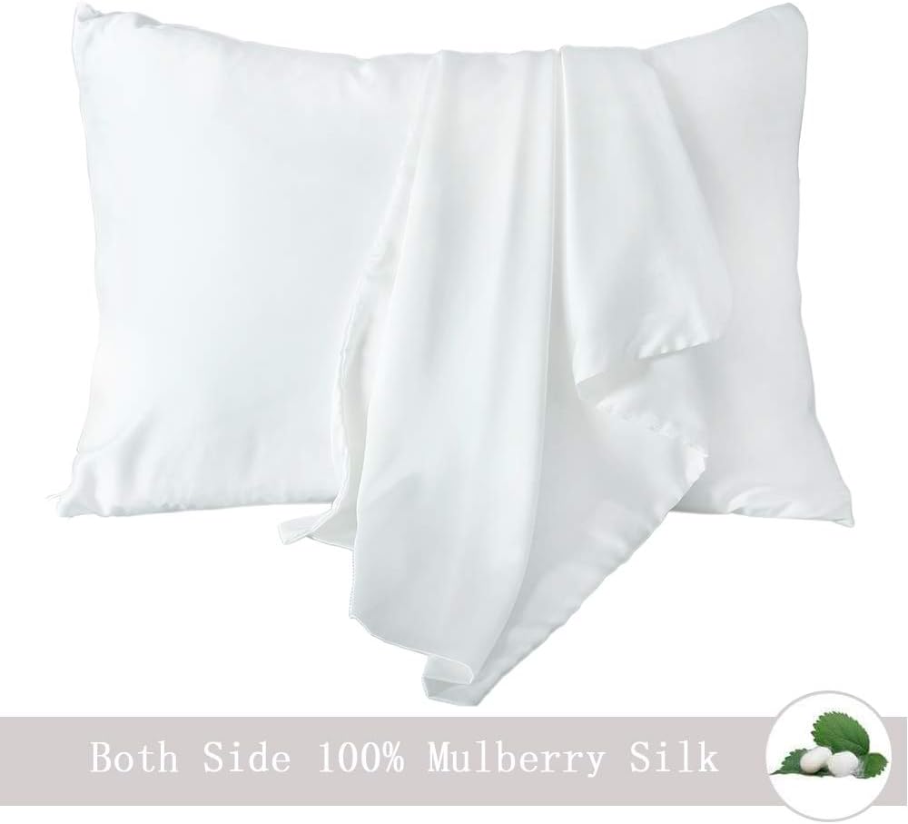 Silk Pillowcase for Hair and Skin 2 Pack Gift Set 23 Momme 600 Thread Count 100% Natural Mulberry Silk on Both Sides with Hidden Zipper（Standard Size）