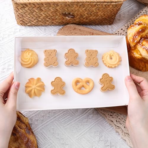 JOHOUSE 25PCS Cookie Boxes, White Bakery Box with Full Window Clear Macaron Boxes 9.5x6x1.2 Inch for Pastries Chocolates Cookies Birthday Party Wedding