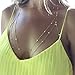 Bohemian Sexy Beads Shiny Luxury Long Rhinestone Bra Body Chains Jewelry Cross Statement Body Chain Bra for Women Beach Bikini Accessories (Silver, Double-Layered)