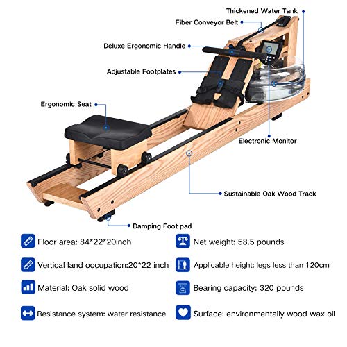 image for Oak Wood Water Rowing Machine with Monitor Home Gyms Training Equipmen