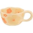 VanEnjoy Ceramic Cup, Cute Coffee Mug, Strawberry Mug, Aesthetic Coffee Mug, Retro Flower Mug, Ceramic Tea, 10oz/300ml for Tea Coffee, Milk and Oatmeal