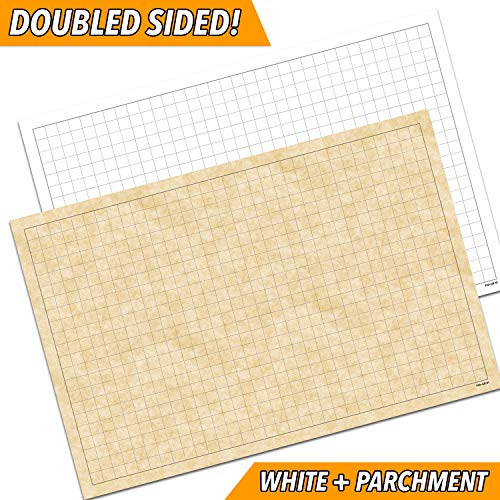 RPG Battle Game Mat - 6 Pack Dry Erase Double Sided 36" x 24" (12 Terrains) + 4 Dry Erase Markers + 1 Eraser + 7pc Polyhedral Dice Set - Large Table Top Role Playing Map for Starters and Masters...