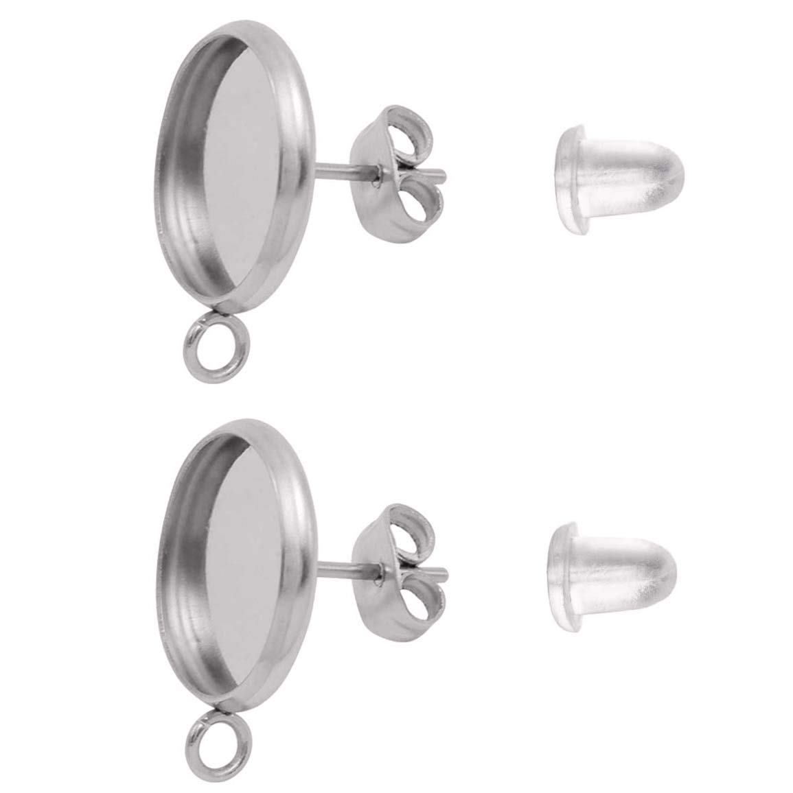 50 Stainless Steel Blank Stud Earring Bezel with Vertical Loop+100 Backs Set, Cabochon Setting Tray Kits Post Cup Jewelry Findings (12mm)0126