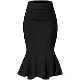 GORGLITTER Women's Ruffle Bodycon Midi Skirts Summer Dressy Fishtail High Waisted Pencil Long Going Out Skirts