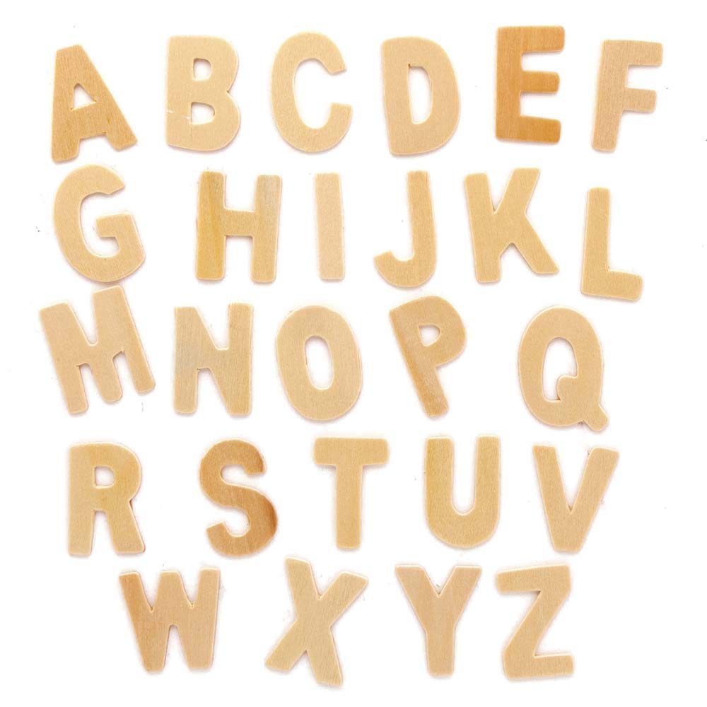Baker Ross AX324 Wooden Upper Case Letters - Pack of 130, Plain Alphabet Scrabble Letters for Card Making, Scrapbooking, Schools and Arts and Crafts Supplies