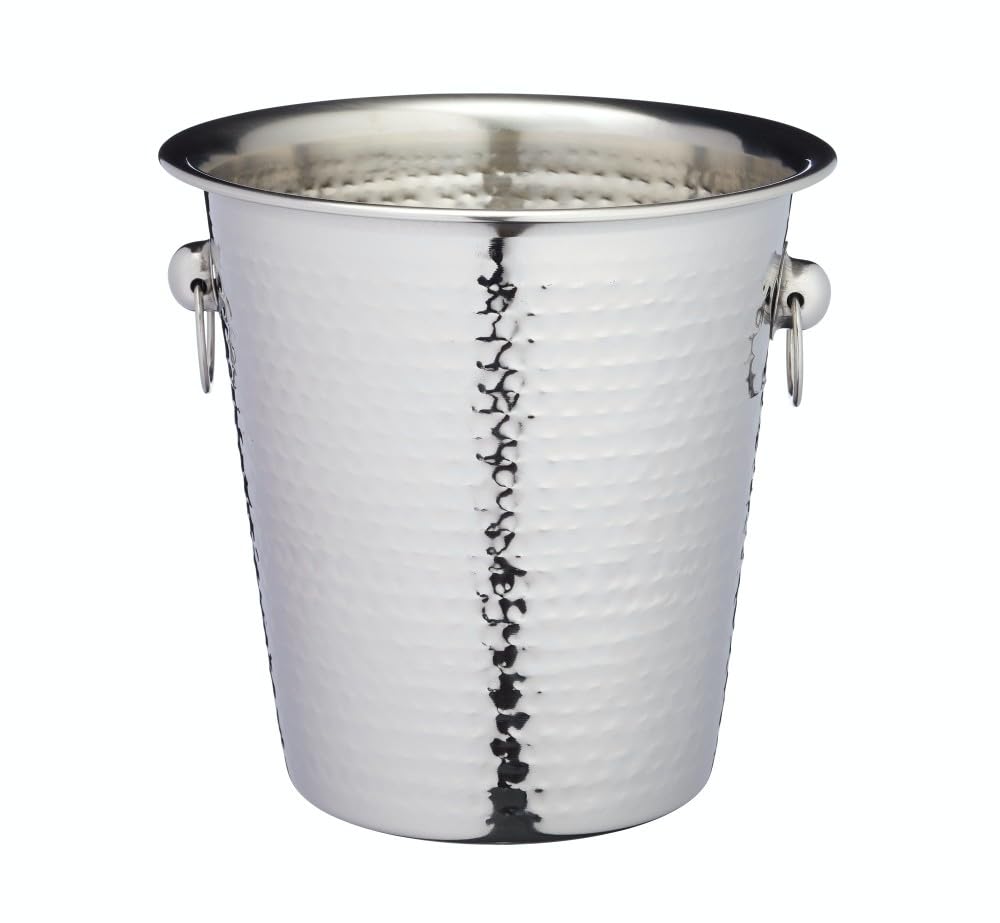 BarCraft BCCHAMBUCHAM Luxury Stainless Steel Wine / Champagne Cooler Bucket, 21 x 20.5 x 21 cm (8.5" x 8" x 8.5") - Hammered Finish, Silver