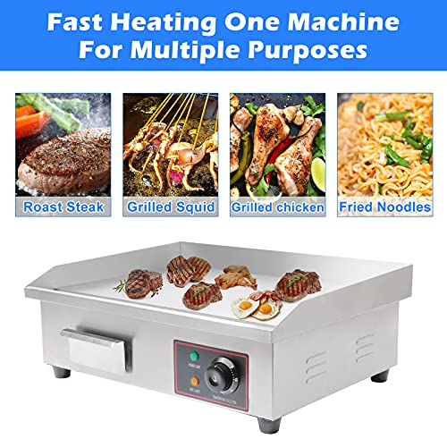 22" Electric Countertop Flat Top Griddle, 110V 3000W NonStick