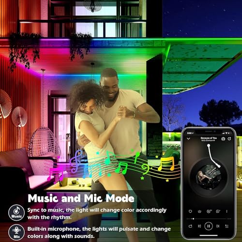 LETIANPAI 300ft/90m Outdoor LED Strip Lights Waterproof with self-Adhesive Back,IP68 Outside Led Lights Strips Waterproof with Bluetooth App Remote,Music Sync RGB Exterior Led Rope Lights for