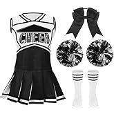 LMYOVE Cheerleader Costume for Girls, Cheerleading Outfit for Kids with Pom Pom, Child Halloween Costume Dress Uniform