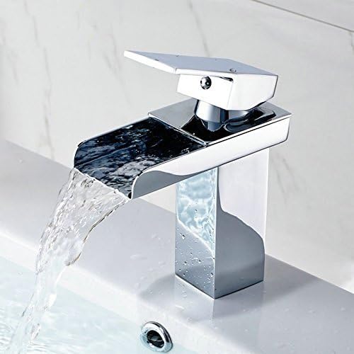 Ollypulse Brass One Hole Single Handle Ceramic Disc Valve Waterfall Bathroom Lavatory Sink Faucet, Chrome